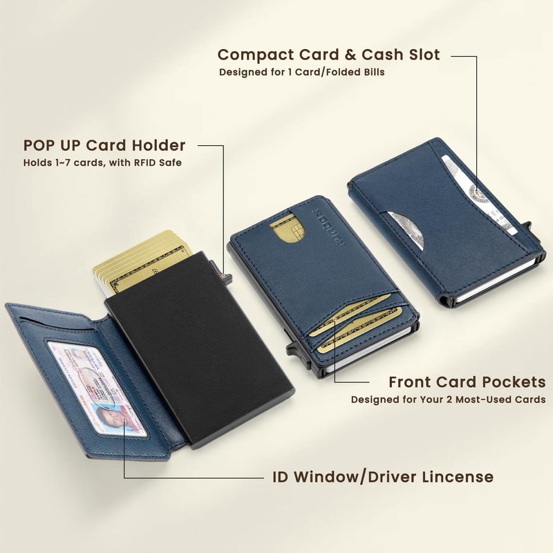 RUNBOX Slim Card Wallet for Men with ID Window – Minimalist RFID Wallet, Pop-Up Function, Ultra Thin Design, Metal Business Card Case Holds 8+ Cards, Gifts for Men, Men's Accessories - Image 2